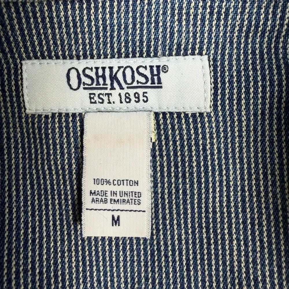 VINTAGE OshKosh Blazer Women‎ Medium Blue Hickory Stripe Denim Railroad 90s Y2K